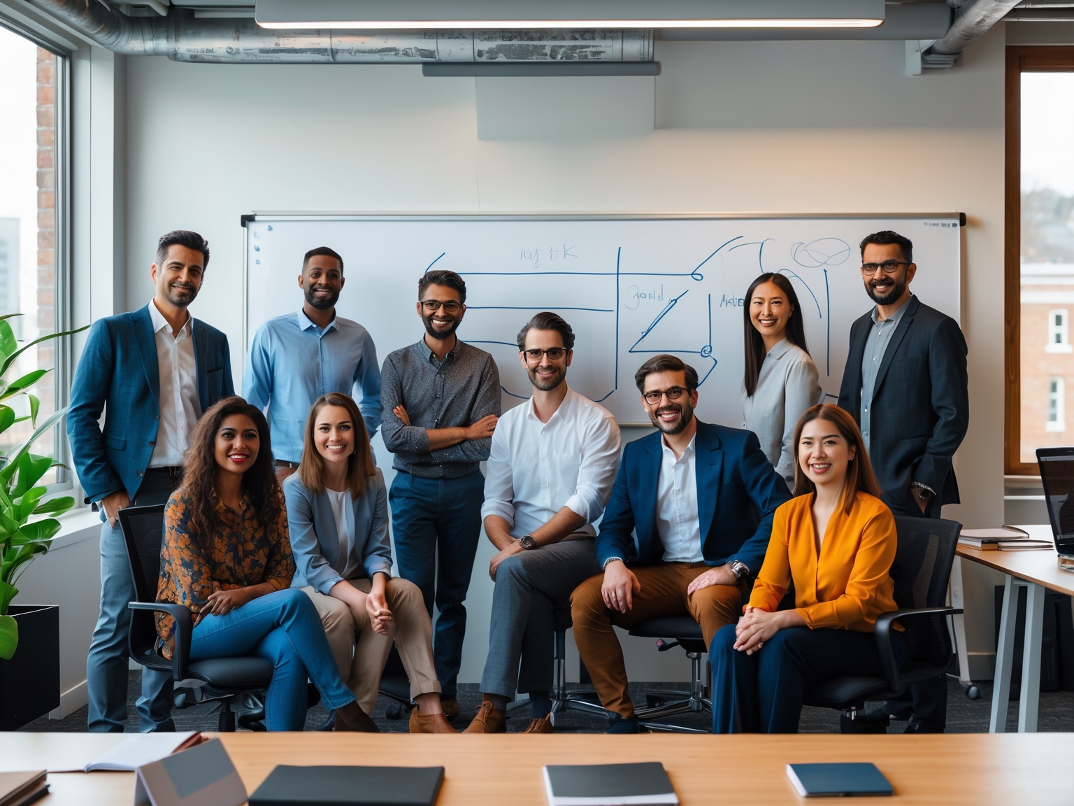 Team collaborating with AI tools