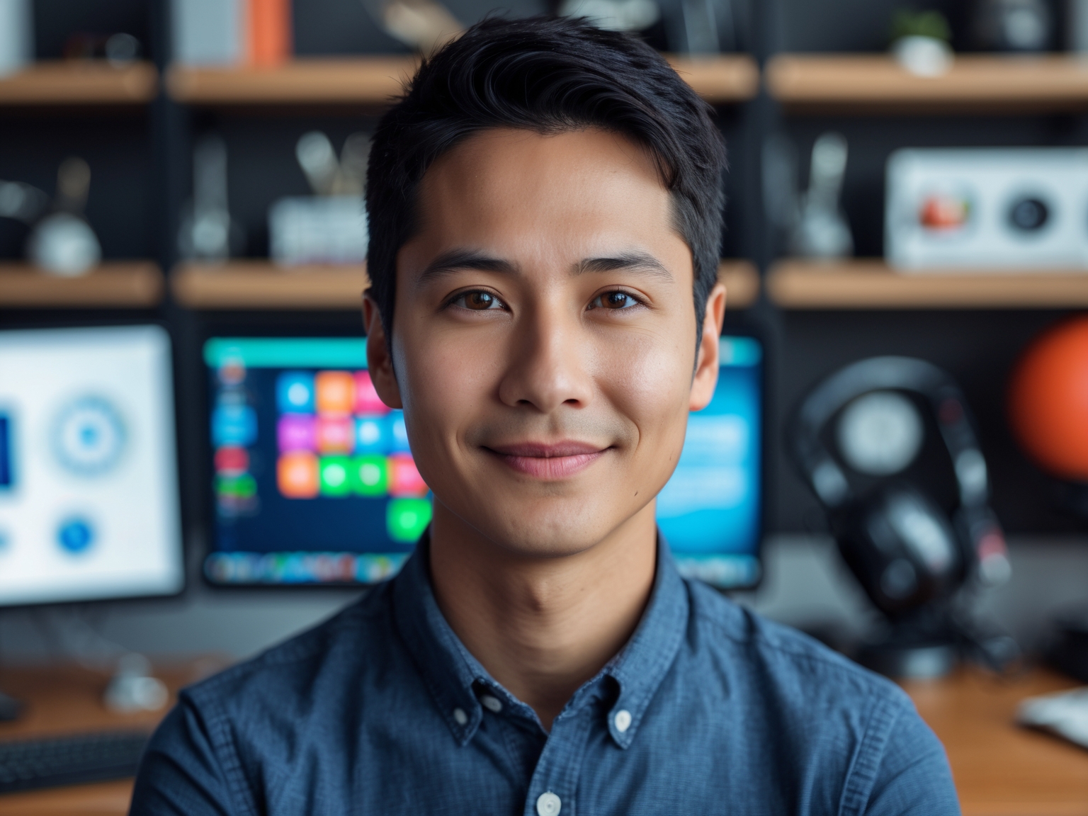 Tech-savvy individual at desk with gadgets